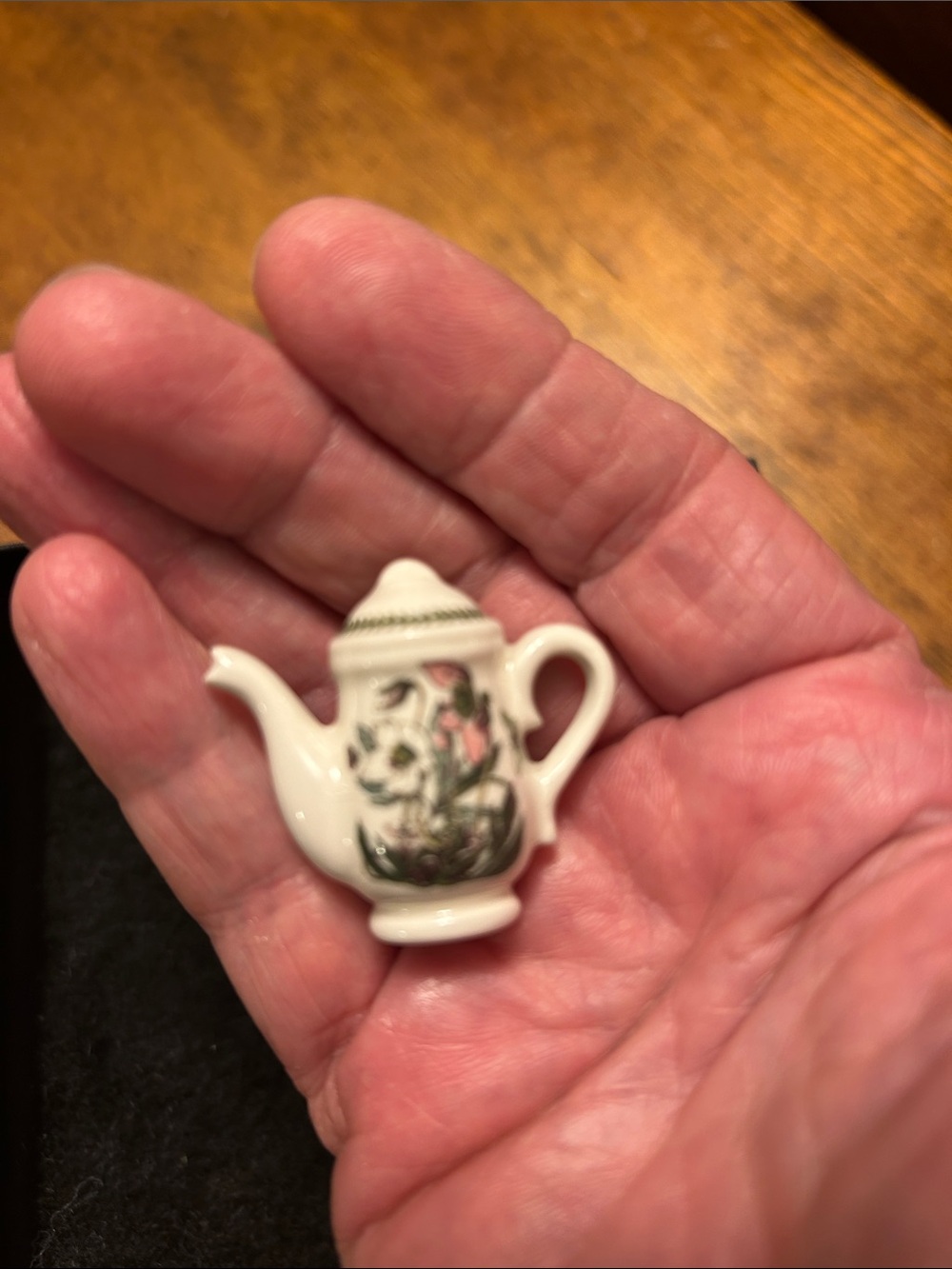 Porcelain Floral Mini Teapot Brooch/Pin - White with Pink and Green 1.5 Inch